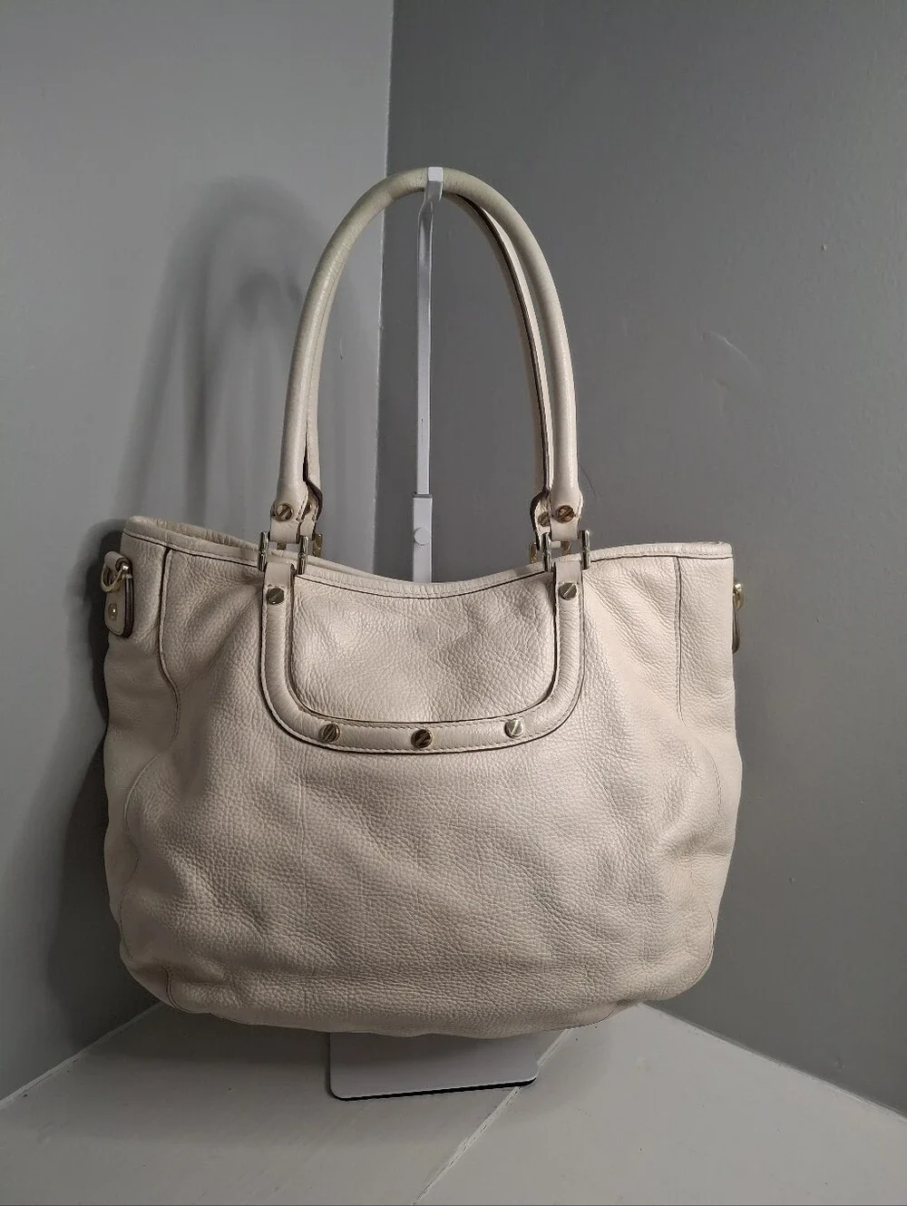 Tory Burch Amanda Classic Hobo Pebbled Leather Ivory Convertible Tote
